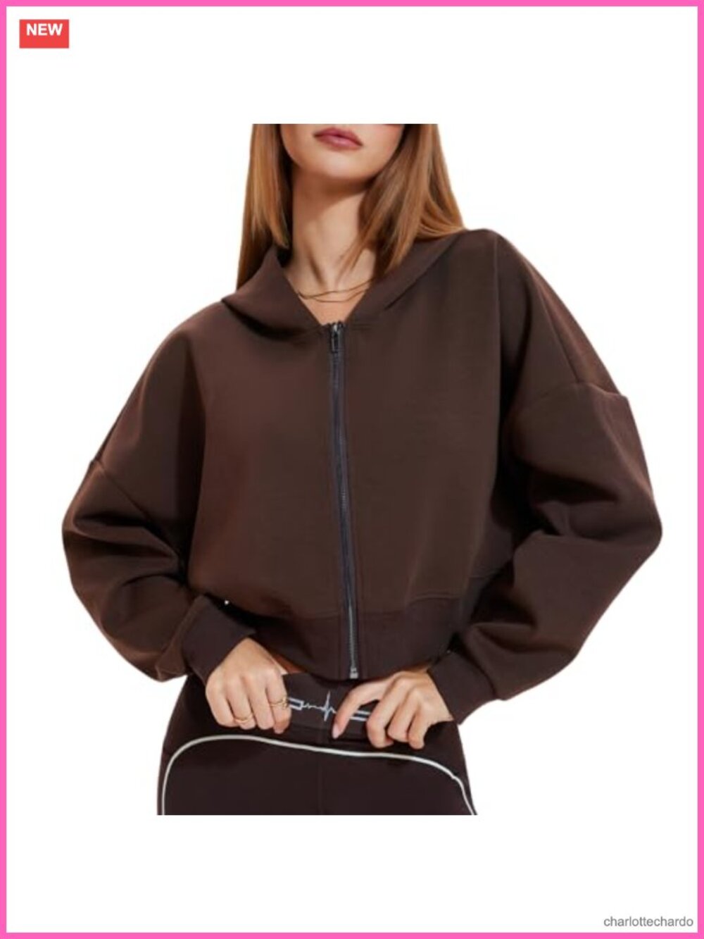 Womens Cropped Zip Up Hoodie Long Sleeve Sweatshirt Cotton Blend